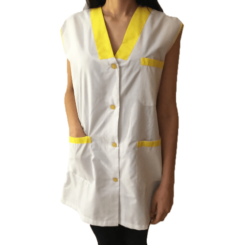 Camice salumeria supermercato alimentari donna grembiule bottoni lavoro giromanica - Personalizzabile con il tuo logo M giallo